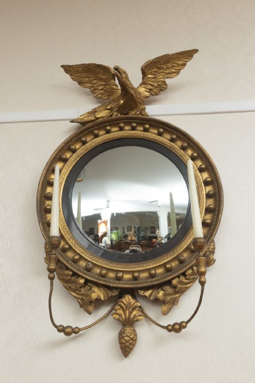 A REGENCY PERIOD CONVEX MIRROR STILL WITH THE ORIGINAL GLASS - ADDITIONAL PHOTO 2