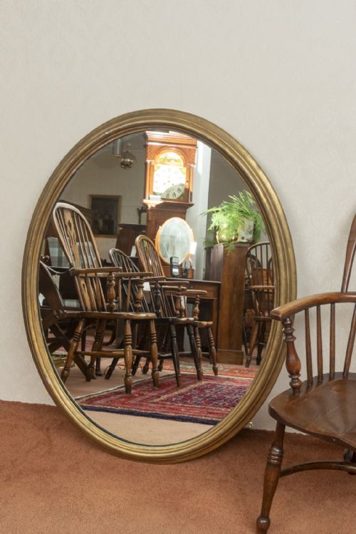 GOOD LARGE OVAL VICTORIAN MIRROR - ADDITIONAL PHOTO 2