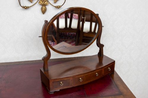 small antique bowfront box dressing mirror - CATEGORY: ANTIQUE MIRRORS - DATED 19TH CENTURY