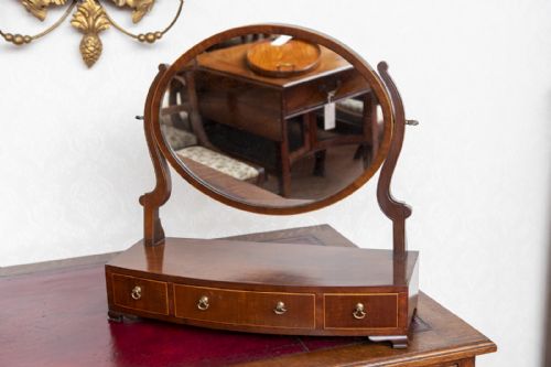 SMALL ANTIQUE BOWFRONT BOX DRESSING MIRROR - ADDITIONAL PHOTO 3