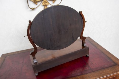 SMALL ANTIQUE BOWFRONT BOX DRESSING MIRROR - ADDITIONAL PHOTO 4