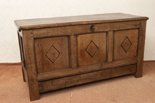 OAK COFFER OR MULE CHEST WITH INLAID PANELS - ADDITIONAL PHOTO 1