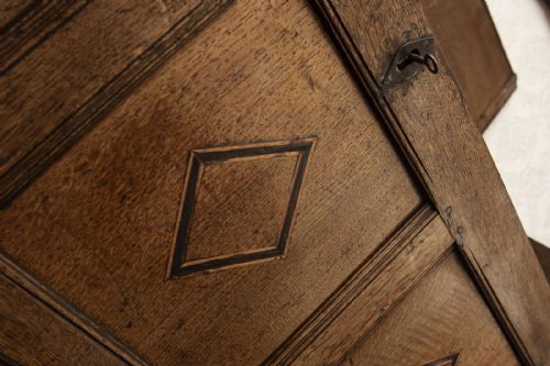 OAK COFFER OR MULE CHEST WITH INLAID PANELS - ADDITIONAL PHOTO 3