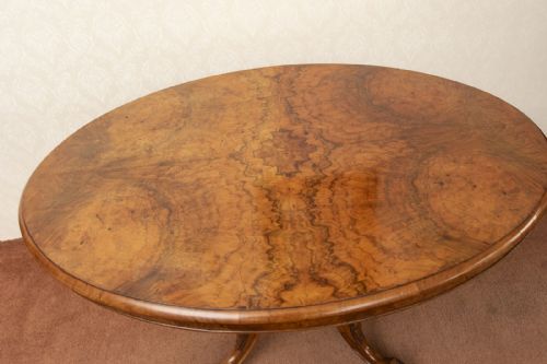 VICTORIAN OVAL LOO TABLE IN BURR WALNUT - ADDITIONAL PHOTO 5
