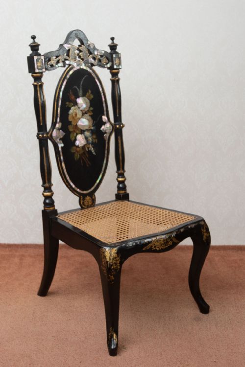 victorian ebonised and lacquered work chair - CATEGORY: ANTIQUE CHAIRS - DATED 19TH CENTURY