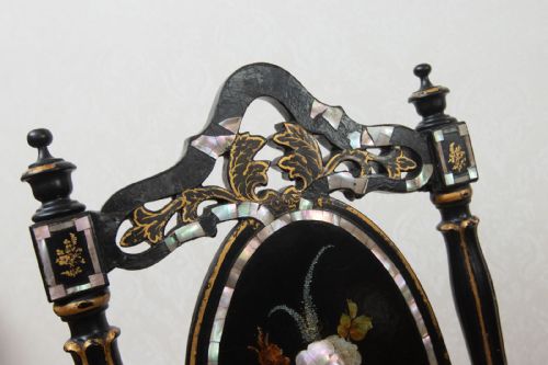 VICTORIAN EBONISED AND LACQUERED WORK CHAIR - ADDITIONAL PHOTO 2