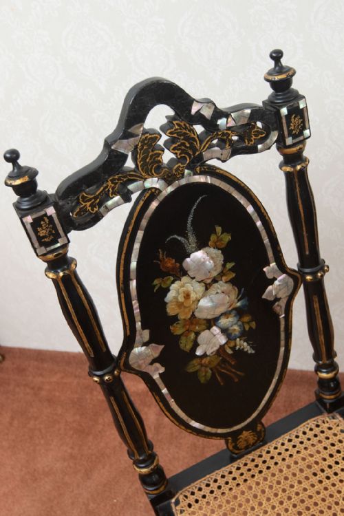 VICTORIAN EBONISED AND LACQUERED WORK CHAIR - ADDITIONAL PHOTO 3