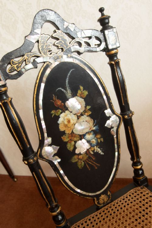 VICTORIAN EBONISED AND LACQUERED WORK CHAIR - ADDITIONAL PHOTO 5