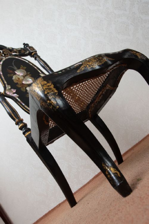 VICTORIAN EBONISED AND LACQUERED WORK CHAIR - ADDITIONAL PHOTO 6