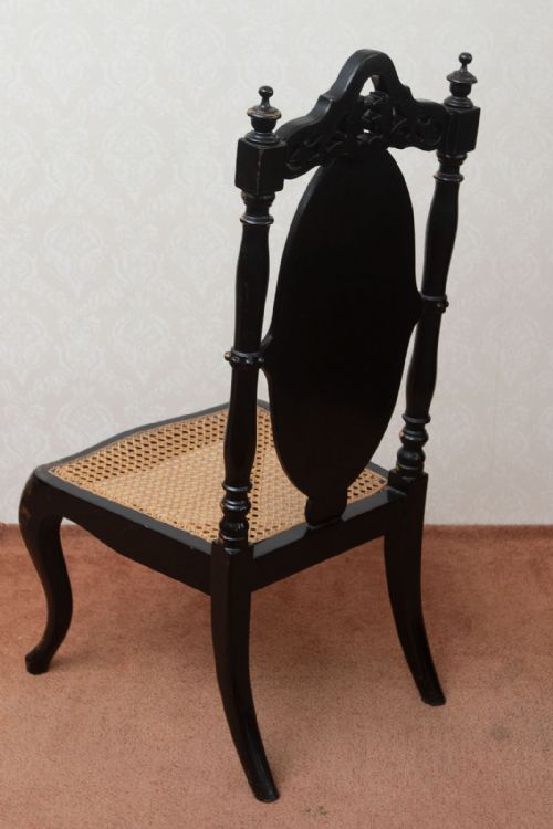 VICTORIAN EBONISED AND LACQUERED WORK CHAIR - ADDITIONAL PHOTO 8