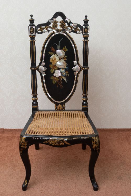 VICTORIAN EBONISED AND LACQUERED WORK CHAIR - ADDITIONAL PHOTO 9