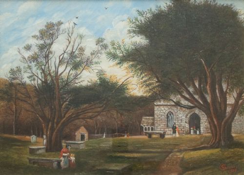 OIL ON CANVAS COUNTRY HOUSE LANDSCAPE AND FIGURES - ADDITIONAL PHOTO 4