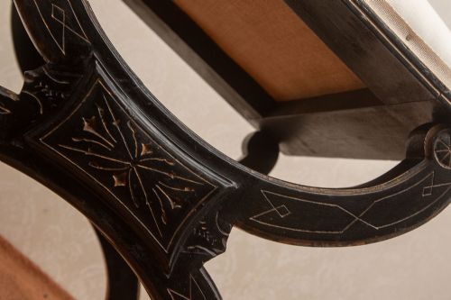 VICTORIAN EBONIZED AND GILT STOOL FROM THE AESTHETIC PERIOD - ADDITIONAL PHOTO 2