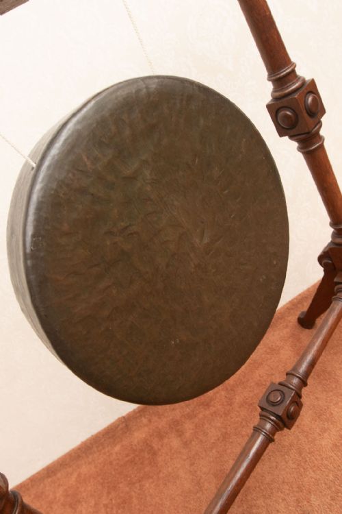 VICTORIAN OAK FRAMED BRONZE GONG - ADDITIONAL PHOTO 2