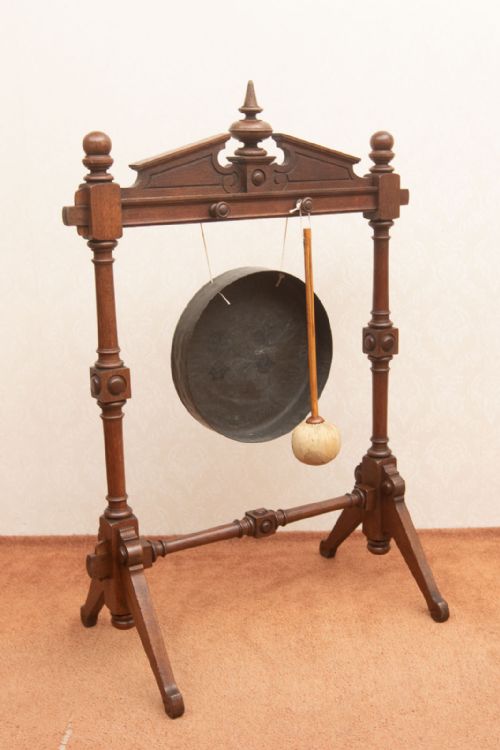 VICTORIAN OAK FRAMED BRONZE GONG - ADDITIONAL PHOTO 5