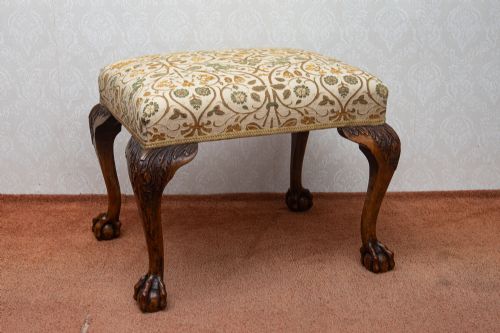WELL CARVED WALNUT CABRIOLE LEG STOOL - ADDITIONAL PHOTO 1