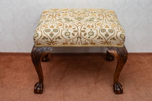WELL CARVED WALNUT CABRIOLE LEG STOOL - ADDITIONAL PHOTO 2