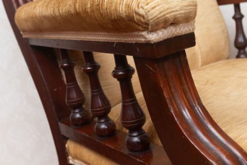 NEAR PAIR OF VICTORIAN FIRESIDE CHAIRS IN UNRESTORED CONDITION - ADDITIONAL PHOTO 3