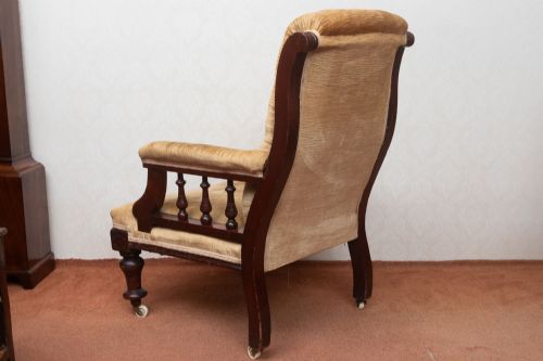 NEAR PAIR OF VICTORIAN FIRESIDE CHAIRS IN UNRESTORED CONDITION - ADDITIONAL PHOTO 6