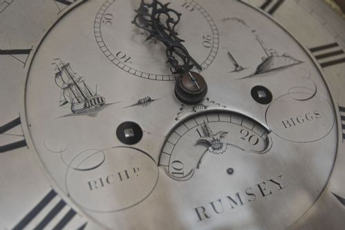 ENGLISH OAK LONGCASE CLOCK WITH AN EIGHT DAY MOVEMENT BY R BIGGS OF RUMSEY - ADDITIONAL PHOTO 5