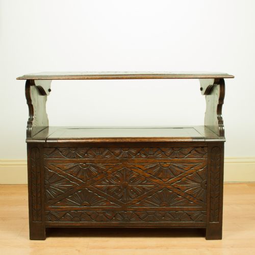 fig 3. Carved Oak Monks Bench/Hall Bench c.1900
