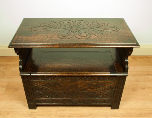 fig 4. Carved Oak Monks Bench/Hall Bench c.1900