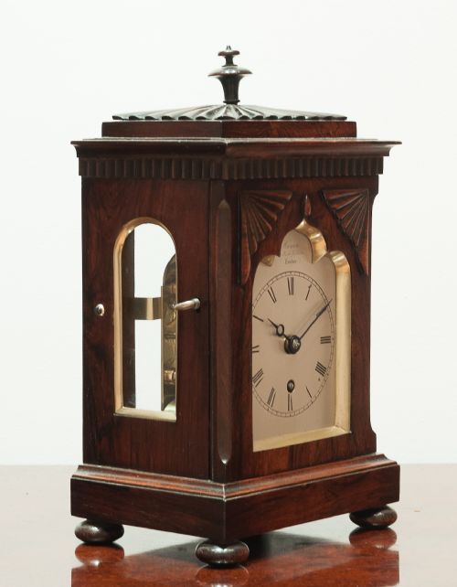 fig 3. A fine quality small sized rosewood mantel clock by Charles Hanson, High Holborn, London.