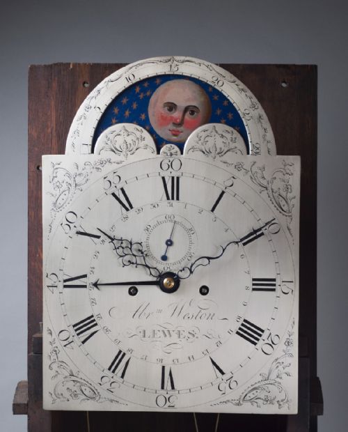 fig 2. A fine quality Georgian mahogany longcase/grandfather clock by Abraham Weston of Lewes.