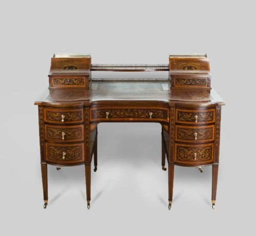 fig 1. A FINE QUALITY MAHOGANY INLAID DESK BY EDWARDS & ROBERTS