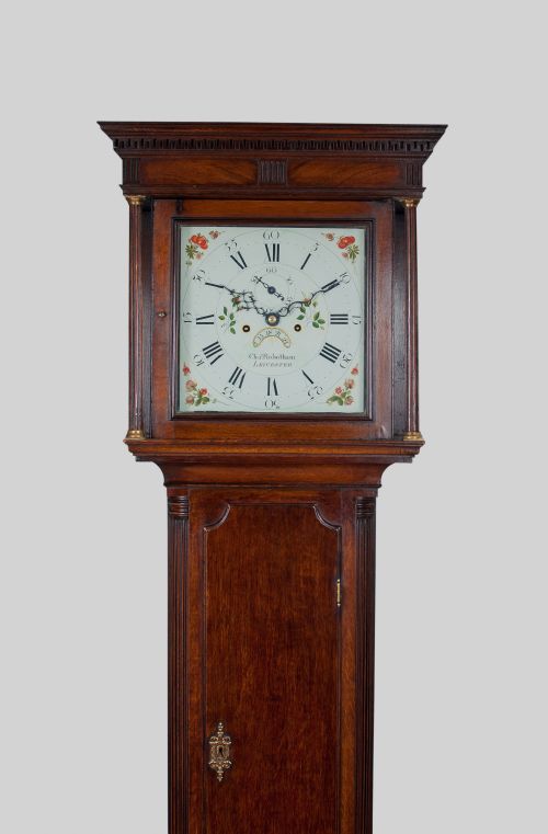 fig 2. GEORGIAN OAK LONGCASE / GRANDFATHER CLOCK BY ROWBOTHAM OF LEICESTER