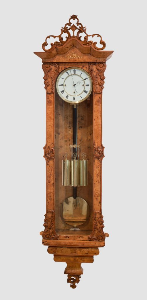 A Magnificent 30 Day Biedermeier Grande Sonnerie Vienna Regulator Wall Clock, Circa 1855