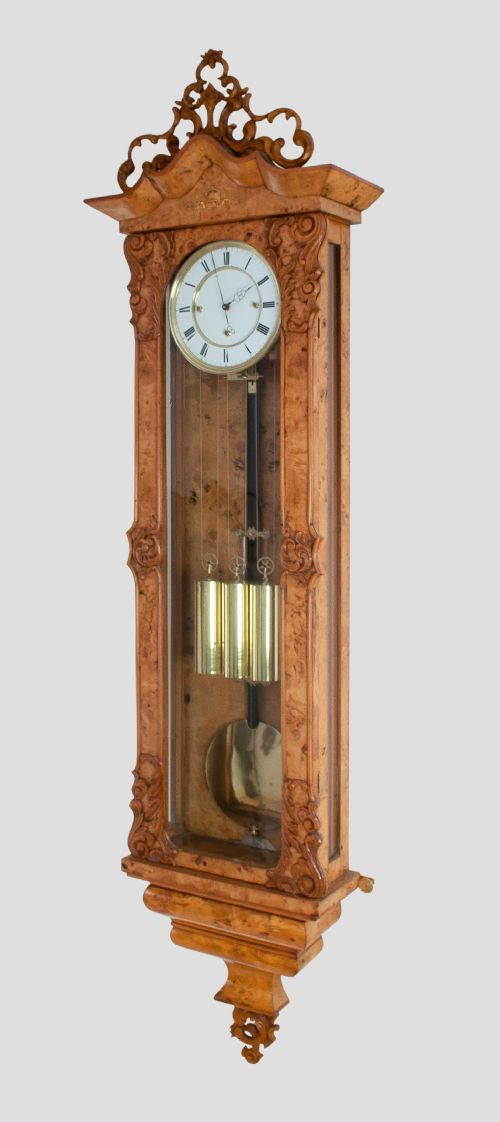 fig 1. A magnificent 30 day Biedermeier Grande Sonnerie Vienna Regulator Wall Clock, Circa 1855