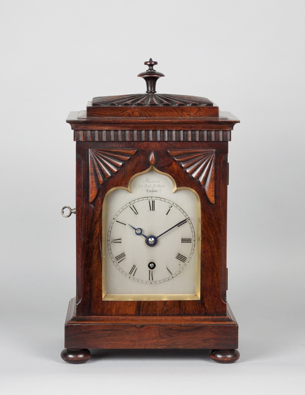 A fine quality small sized rosewood mantel clock by Charles Hanson, High Holborn, London.