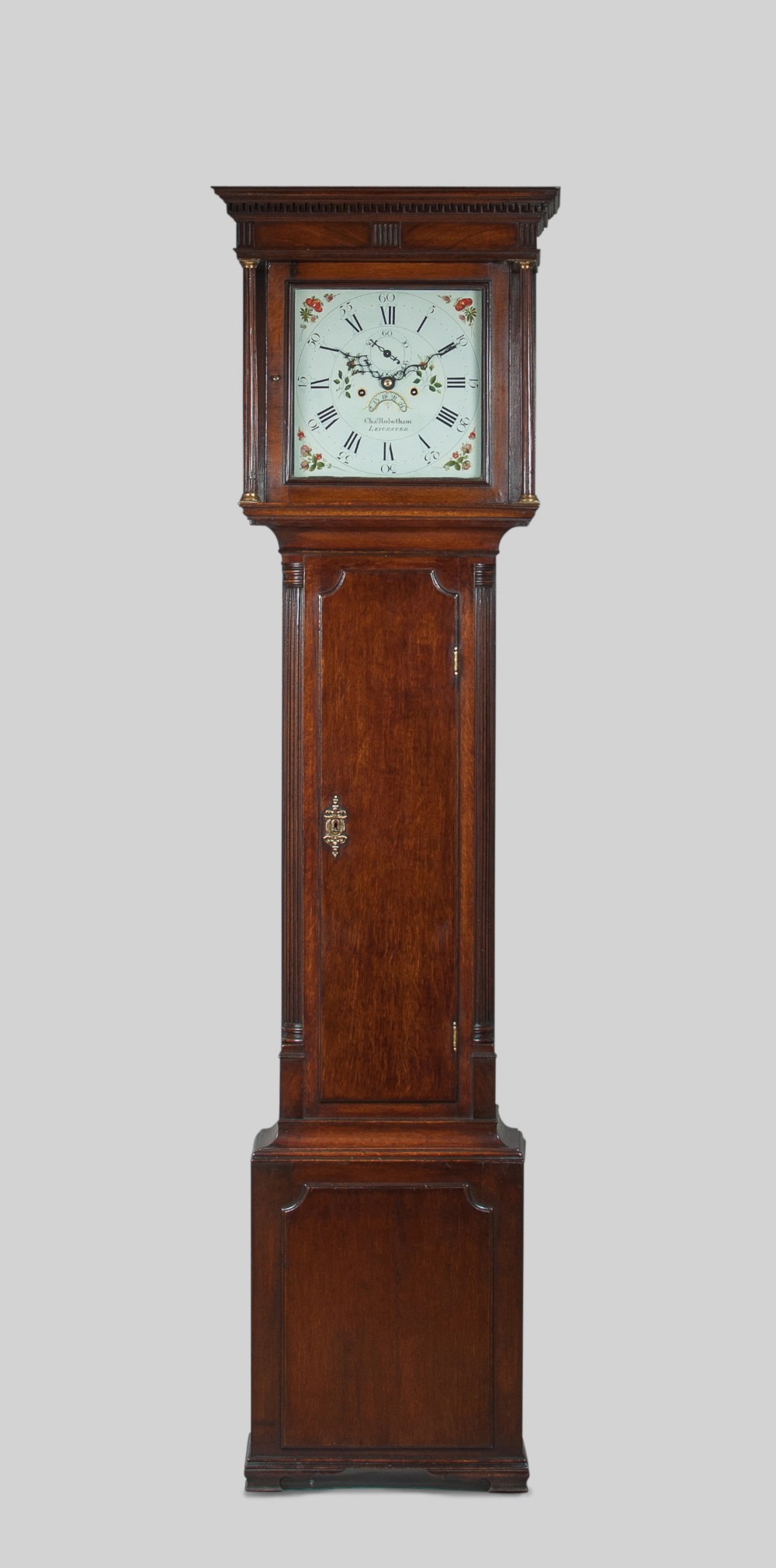 GEORGIAN OAK LONGCASE / GRANDFATHER CLOCK BY ROWBOTHAM OF LEICESTER