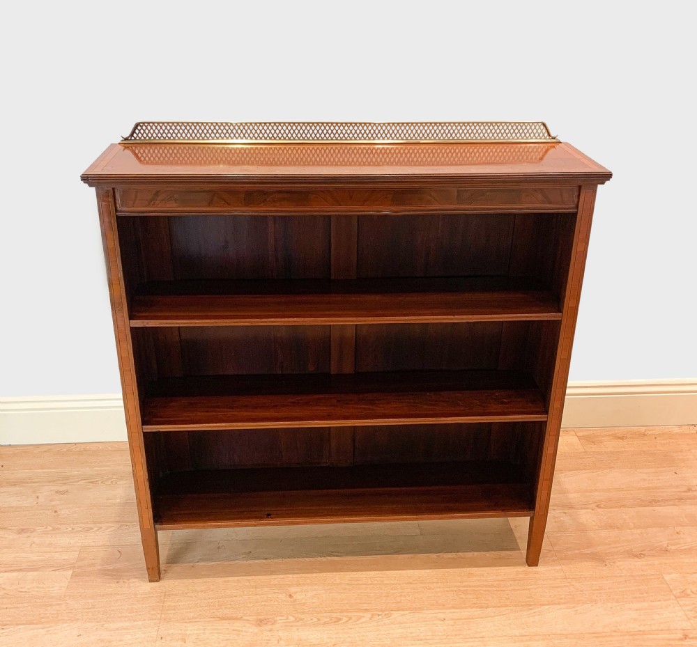 Mahogany Inlaid Open Bookcase c.1900 View VIII
