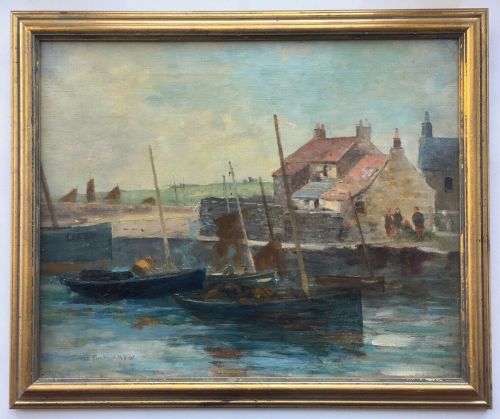 David Fulton Rsw Scottish 1848-1930 Original Antique Oil Painting on Canvas Fishermen & Harbour Seascape