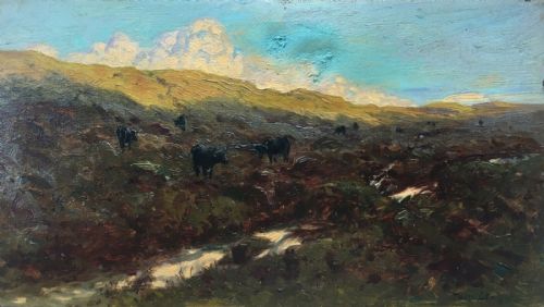 fig 1. Tom (Thomas James) Lloyd RWS Signed Original Oil Painting, Highland Cattle Scene