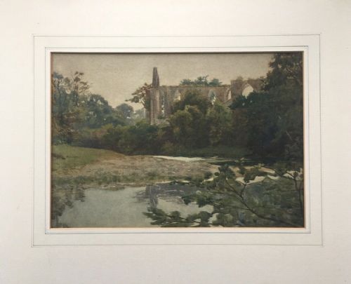 fig 1. Bolton Abbey Antique Original c 19th Century Watercolour River Wharfe Yorkshire