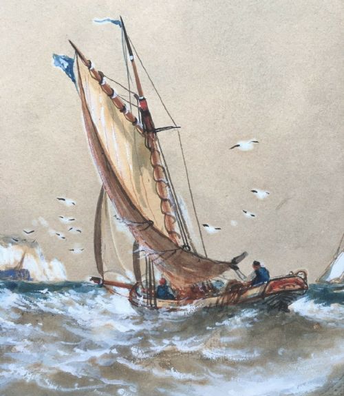 fig 1. R Thomas Original Antique Watercolour Fishing Painting Titled 