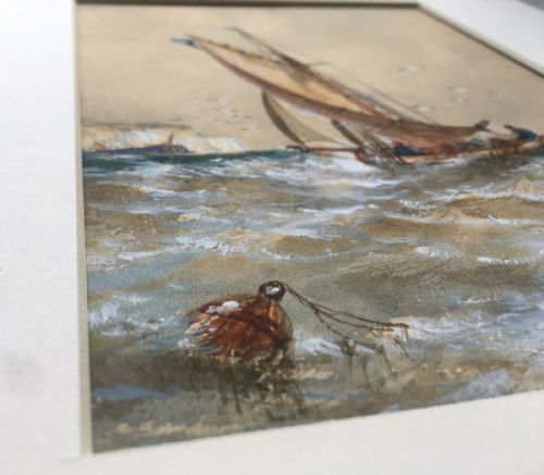 fig 2. R Thomas Original Antique Watercolour Fishing Painting Titled 