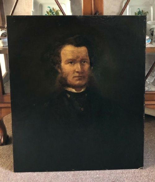 fig 1. Original British School Mid 19th Century Antique Oil Painting on Board Portrait of a Gentleman