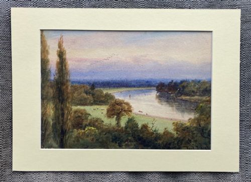 fig 1. Frederick Charles Dixey Signed Original Late 19th Century Antique Watercolour Painting The River Thames at Richmond English Landscape