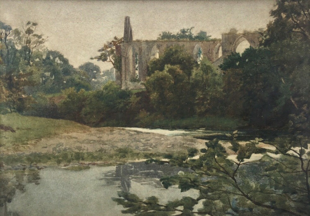 Bolton Abbey Antique Original c 19th Century Watercolour River Wharfe Yorkshire