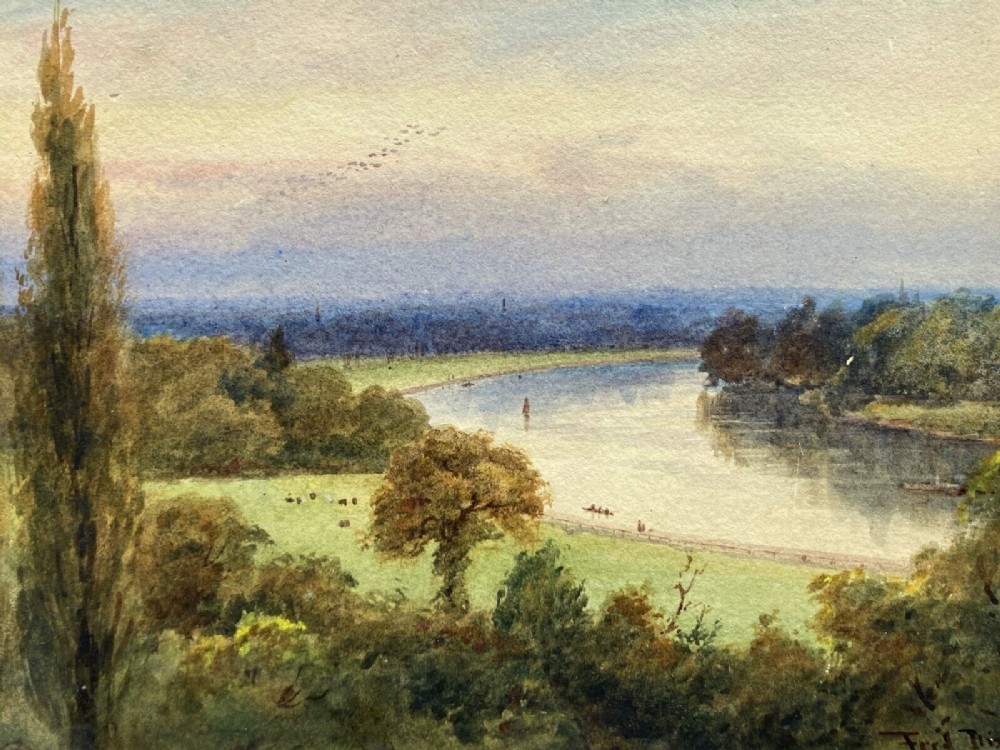 Frederick Charles Dixey Signed Original Late 19th Century Antique Watercolour Painting The River Thames at Richmond English Landscape
