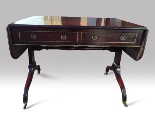 a superb regency mahogany and brass moulded sofa table - CATEGORY: ANTIQUE TABLES - DATED 1800