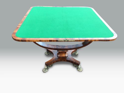 A SUPERB REGENCY GONCALO ALVES HOLLY INLAID CARD TABLE IN THE MANNER OF GEORGE OAKLEY - ADDITIONAL PHOTO 1