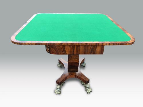 A SUPERB REGENCY GONCALO ALVES HOLLY INLAID CARD TABLE IN THE MANNER OF GEORGE OAKLEY - ADDITIONAL PHOTO 2