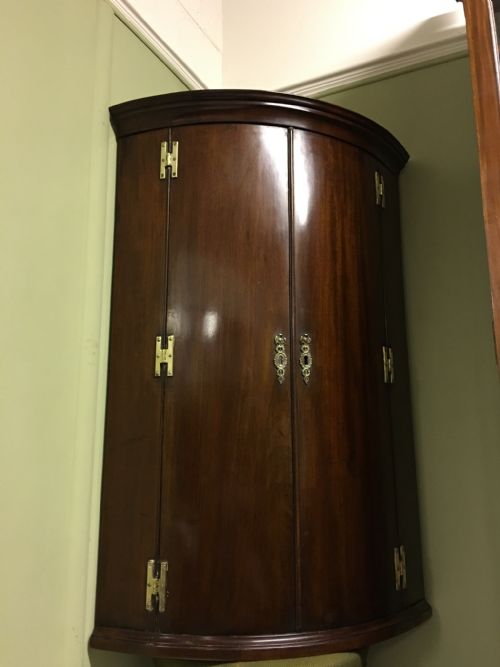 a fine george iii mahogany bowfront corner cupboard - CATEGORY: ANTIQUE CUPBOARDS - DATED GEORGIAN