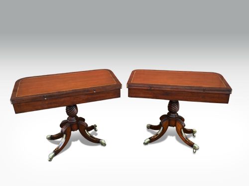 A SUPERB PAIR OF IRISH REGENCY MAHOGANY BRASS INLAID CARDTEA TABLES - ADDITIONAL PHOTO 3