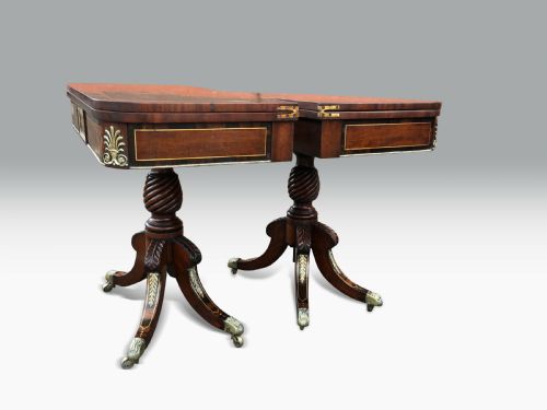 A SUPERB PAIR OF IRISH REGENCY MAHOGANY BRASS INLAID CARDTEA TABLES - ADDITIONAL PHOTO 4
